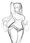  alternate_costume arms_behind_head arms_up breasts contemporary curvy greyscale large_breasts long_hair low-tied_long_hair mazume monochrome pants ribbed_sweater sketch solo sweater thick_thighs thighs touhou very_long_hair wide_hips work_in_progress yakumo_yukari 