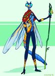 2_toes 4_fingers anthro arthropod blue_eyes hi_res insect insect_wings male slim solo staff standing toes wings zummeng 