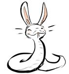 ^_^ absurd_res ambiguous_gender blush cute eyes_closed feral forked_tongue front_view happy hi_res hybrid lagomorph long_ears mammal oneironaut rabbit reptile scales scalie simple_background smile snake solo tongue tongue_out white_background white_scales 