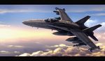  airplane cloud f-18_hornet fighter_jet flying jet military military_vehicle mori_souchou pilot piloting sunset 