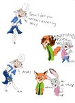  anthro buckteeth canine caprine clothing dawn_bellwether disgusting disney eyewear fox fur glasses grey_fur gun invalid_tag judy_hopps lagomorph long_ears mammal necktie nick_wilde orange_fur parody quirky-middle-child rabbit ranged_weapon sheep smile teeth weapon wool zootopia 