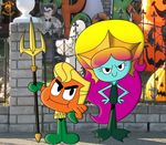  aquaman bigtyme blonde_hair cartoon_network cosplay darwin_watterson fish hair halloween holidays marine melee_weapon mera multicolored_hair polearm rachel_wilson the_amazing_world_of_gumball trident weapon 