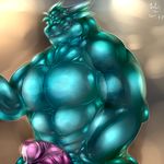  abs animal_genitalia anthro bdsm belly biceps big_biceps big_muscles big_penis blue_hair bristles clenched_teeth cum cum_on_penis cum_on_self dragon erection front_view green_eyes grope hair hand_on_penis hi_res horn huge_penis humanoid_penis looking_at_viewer male manly masturbation mature_male muscular muscular_male nude partially_retracted_foreskin pecs penis pose precum relaxing simple_background solo standing stroking teeth thick_penis uncut vein veiny_penis 