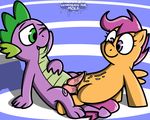  2016 animal_genitalia cub digital_media_(artwork) dragon duo equine erection feathered_wings feathers female feral friendship_is_magic fur green_eyes hair horse male mammal my_little_pony pegasus penetration penis pokefound pony purple_hair scalie scootaloo_(mlp) sex simple_background smile spike_(mlp) wings young 
