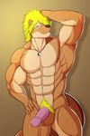  abs balls biceps blonde_hair hair jewelry male mammal muscular mustelid necklace nude otter pecs penis pose pubes smile solo uknown_artist 