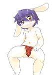  blush bulge clothed clothing cub fundoshi japanese_clothing lagomorph looking_down male mammal navel nipples noriburu penis_outline rabbit sitting solo spread_legs spreading topless underwear young 