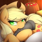  2016 animal_genitalia animal_penis apple applejack_(mlp) barrel blonde_hair cutie_mark duo earth_pony equine equine_penis eyelashes female feral food freckles friendship_is_magic fruit fur hair hat hi_res hooves horse looking_at_viewer male male/female mammal my_little_pony oral orange_fur penis pony sex solo_focus thebatfang 