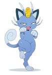  2016 alolan_meowth ambiguous_gender black_eyes cat cute_fangs feline girly half-closed_eyes looking_at_viewer mammal open_mouth regional_variant semi-anthro simple_background solo sssonic2 standing voluptuous white_background wide_hips 
