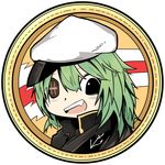  anchor_symbol beetarp black_eyes eyepatch green_hair hat kantai_collection kiso_(kantai_collection) open_mouth solo transparent_background upper_body 