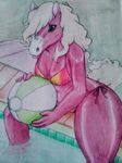  5_fingers absurd_res andalusian anthro breasts clothed clothing equine female hair hi_res horse mammal mysfortune smile solo swimsuit thick_thighs tongue tongue_out water 