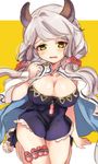  bad_id bad_pixiv_id breasts camieux draph granblue_fantasy guru_(nicocco) horns large_breasts long_hair looking_at_viewer low_twintails silver_hair sketch solo twintails wavy_mouth yellow_eyes 