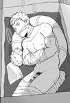  1boy boku_no_hero_academia cardboard_box flaccid gagged greyscale kemukemuke looking_at_viewer male_focus monochrome nipples nude ojiro_mashirao penis pubic_hair restrained short_hair solo sweat tail trembling urethral_insertion 