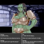  big_breasts breasts cleavage clothed clothing female humanoid looking_at_viewer nezumi orc text the_elder_scrolls video_games 