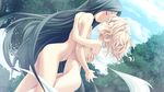  angelina_rocca belle_(katahane) black_hair blonde_hair blush breasts closed_eyes cloud day dutch_angle fue_(tsuzuku) game_cg hair_ribbon highres hug katahane long_hair multiple_girls nude one_side_up outdoors parted_lips ribbon short_hair sky small_breasts standing tree very_long_hair yuri 