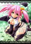  breasts demon_girl demon_tail demon_wings horns large_breasts long_hair original pink_hair smile solo tail takaba_momo twintails wings yellow_eyes 