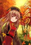  absurdres autumn_leaves blonde_hair chinese_clothes hat highres junko_(touhou) long_hair open_mouth red_eyes solo tabard touhou uemura_shun wide_sleeves 