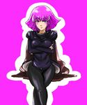  blue_eyes breasts cape gundam haman_karn highres medium_breasts pantyhose pink_hair ple-ry short_hair solo zeta_gundam 