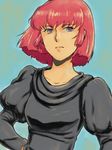  bad_id bad_pixiv_id blue_eyes breasts gundam haman_karn medium_breasts pink_hair short_hair solo yamami-hosyo zeta_gundam 