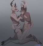  antlers cervine clothed clothing duo horn kneeling male male/male mammal mellosmile topless underwear 