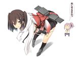  aoba_(kantai_collection) black_skirt brown_eyes brown_hair chibi commentary_request elbow_gloves gloves hair_ornament kantai_collection leaning_forward long_hair multiple_girls open_mouth panties panty_pull remodel_(kantai_collection) scarf school_uniform sendai_(kantai_collection) serafuku skirt solo_focus sweat tenpesuto torpedo translated two_side_up underwear undressing white_panties white_scarf 