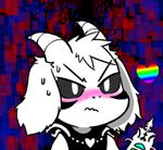  :/ asriel_dreemurr black_sclera blush chibi facial_mark gyate_gyate heart heart_pendant horns jewelry lowres male_focus monster monster_boy necklace rainbow solo spoilers sweat undertale upper_body v-shaped_eyebrows wavy_mouth weapon white_hair yaruky 