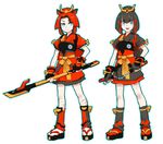  2girls black_hair genderswap japanese_clothes jetstorm multiple_girls personification red_hair slipstream transformers weapon 
