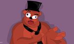  2016 4_fingers absurd_res animatronic anthro bear black_nose blue_eyes brown_fur digital_media_(artwork) e-01_(artist) five_nights_at_freddy&#039;s freddy_(fnaf) fur hat hi_res humor machine male mammal open_mouth purple_background robot simple_background solo tagme tongue video_games 