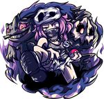  1girl bandanna banette duskull ghost hat long_hair necklace nintendo pink_eyes pink_hair poke_ball pokemon pokemon_(game) pokemon_sm red_eyes shorts team_skull team_skull_grunt transparent_background zipper 