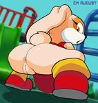  2014 :o anthro anus butt clothed clothing cm_august cream_the_rabbit female footwear fur lagomorph long_ears looking_back looking_down mammal open_mouth outside partially_clothed playground public pussy rabbit shoes skirt slide solo sonic_(series) video_games young 