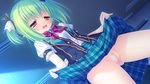  ass_visible_through_thighs black_ribbon blue_skirt blush butterfly_hair_ornament censored charlles_faltesia frilled_sleeves frills game_cg green_hair hair_ornament hair_ribbon highres jpeg_artifacts juliet_sleeves long_sleeves magicalic_sky_high mikagami_mamizu mosaic_censoring open_mouth pee peeing plaid plaid_skirt pointy_ears puffy_sleeves pussy red_ribbon ribbon school_uniform short_sleeves skirt skirt_lift solo twintails unbuttoned waistcoat wavy_mouth yellow_eyes 
