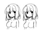 bangs breasts collarbone commentary_request greyscale hair_between_eyes large_breasts long_hair monochrome no_nipples nude original simple_background solo upper_body white_background yuzuki_gao 