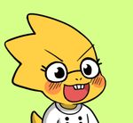  :3 :d alphys blush blush_stickers buck_teeth chibi eyelashes glasses green_background gyate_gyate lowres monster open_mouth simple_background smile solo tail undertale upper_body v-shaped_eyebrows yaruky yellow_skin 