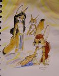  2014 anthro black_hair canine clothed clothing female fennec fox fur group hair harem harem_outfit mammal navel nipples red_hair steve_gallacci topless white_fur yellow_fur 