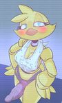  animatronic anthro avian bib bird blush chica_(fnaf) chicken clothed clothing dildo female five_nights_at_freddy&#039;s half-closed_eyes hands_on_hips jailbait_knight machine penis robot sex_toy strapon video_games 