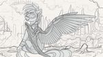  equine female feral friendship_is_magic fur greyscale hair looking_at_viewer mammal mechanical_wings monochrome my_little_pony pegasus rainbow_dash_(mlp) sitting sketch smile solo wings yakovlev-vad 