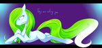  alphaaquilae black_bars blue_eyes earth_pony english_text equine eyelashes fan_character female feral gradient_background green_hair hair hooves horse mammal my_little_pony narrow_eyes pony simple_background solo teeth text 