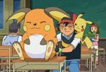  1girl 2boys animated animated_gif brushing multiple_boys oddish pikachu pokemon pokemon_(anime) raichu satoshi_(pokemon) 