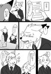  2016 canine clothing comic equine eyes_closed fox horse inside japanese_text mammal manmosu_marimo monochrome open_mouth paper text translation_request 