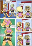  big_breasts blonde_hair blue_eyes brandy_and_mr._whiskers brandy_harrington breast_grab breasts canine clothed clothing collar comic darkyamatoman disney dog eyelashes female fur hair hand_on_breast mammal mirror panties tan_fur text toes underwear upskirt 