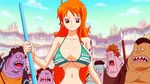  animated animated_gif bikini bikini_top breasts cleavage female large_breasts long_hair nami_(one_piece) one_piece orange_hair tattoo underboob 