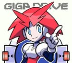  beatrice_(pulseman) blue_eyes gloves looking_to_the_side outline pulseman red_hair short_hair simple_background smile solo sugimori_ken upper_body white_background white_gloves 