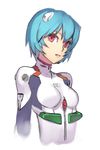  ayanami_rei bangs blue_hair bodysuit breasts closed_mouth cropped_torso expressionless from_side head_tilt headgear highres looking_at_viewer neon_genesis_evangelion number pilot_suit plugsuit red_eyes short_hair simple_background sketch small_breasts solo turtleneck upper_body white_background white_bodysuit yuksi 