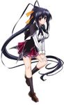  1girl black_hair breasts high_school_dxd himejima_akeno large_breasts light-skinned long_hair nipples ponytail purple_eyes solo tied_hair 