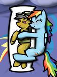  bed blue_fur daring_do_(mlp) equine female friendship_is_magic fur hair horse hug lying mammal multicolored_hair my_little_pony pegasus pony rainbow_dash_(mlp) rainbow_hair smile solo t.f.a.n.c.s. wings 