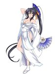  1girl black_hair breasts high_school_dxd himejima_akeno large_breasts light-skinned long_hair nipples ponytail purple_eyes solo tied_hair 