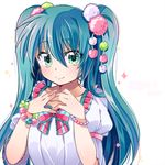  aqua_hair green_eyes hago hatsune_miku long_hair looking_at_viewer md5_mismatch simple_background smile solo twintails upper_body vocaloid white_background 