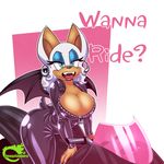  2016 anthro bat big_breasts bodysuit breasts cleavage clothed clothing english_text female hi_res mammal motorcycle omegasunburst rouge_the_bat skinsuit solo sonic_(series) text tight_clothing 