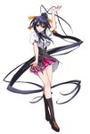  1girl black_hair breasts high_school_dxd himejima_akeno large_breasts light-skinned long_hair nipples ponytail purple_eyes solo tied_hair 