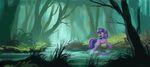  2016 cutie_mark detailed_background equine female feral friendship_is_magic fur hair hi_res hooves horn looking_back mammal my_little_pony open_mouth partially_submerged purple_eyes purple_fur purple_hair shamanguli solo standing twilight_sparkle_(mlp) unicorn water 