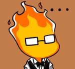  1boy bow bowtie brown_background chibi fire glasses grillby gyate_gyate lowres male_focus simple_background solo undertale upper_body vest yaruky 